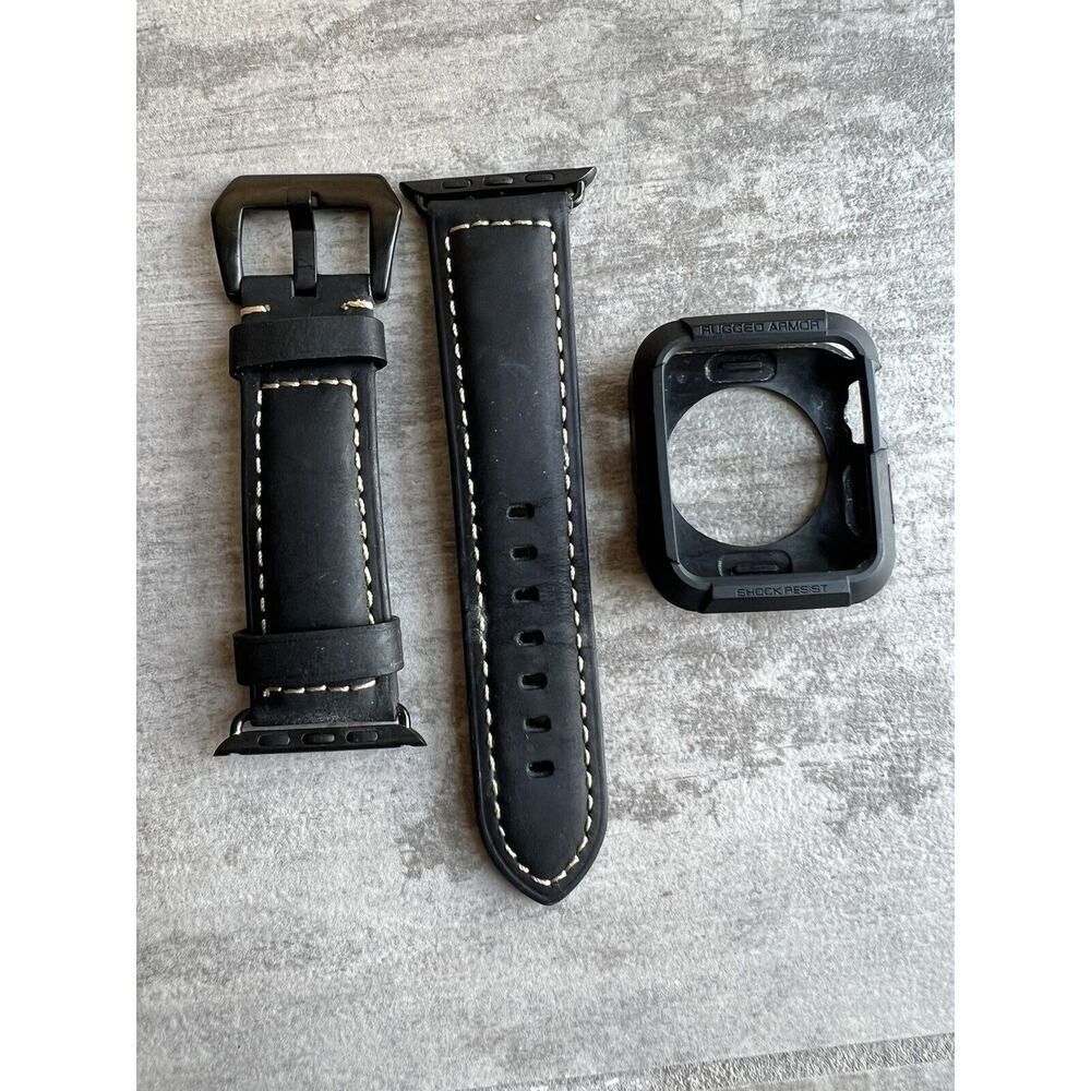 42mm Black Leather Apple iWatch Watch Smartwatch Strap Replacement Band & Case